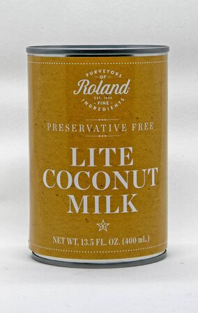Can of Lite Coconut Milk against white background.のeditorial素材