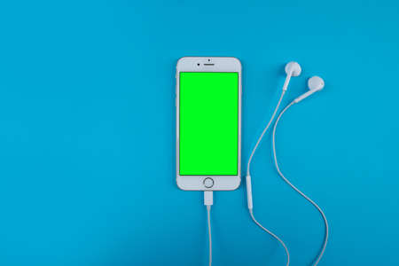 Mobile phone and headphones conceptの写真素材