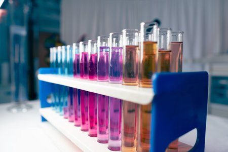 Test tubes with colorful chemicals