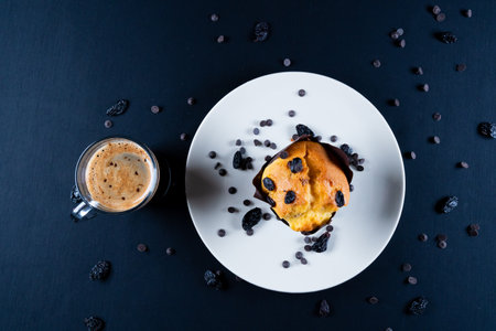 Chocolate chips and chocolate cakeの写真素材