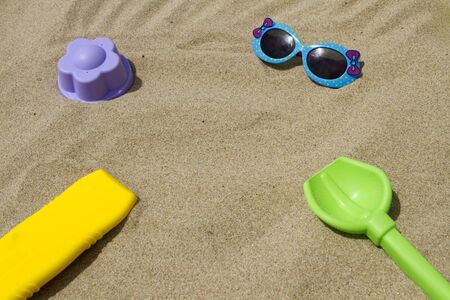 Accessories for the beach sunglasses sunscreen molds for sandの写真素材