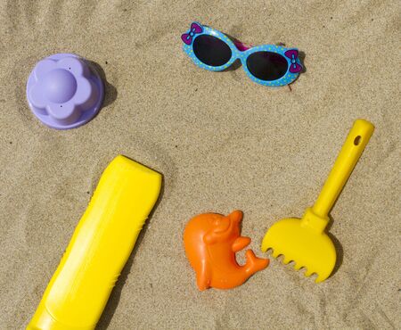Accessories for the beach sunglasses sunscreen molds for sandの写真素材