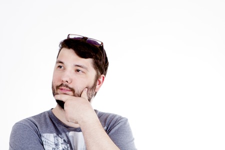 guy with a beard thoughtfullyの写真素材