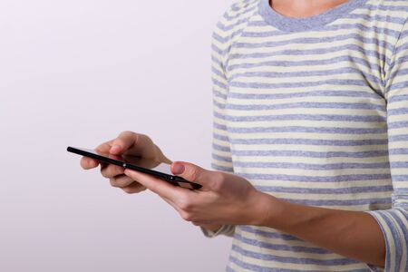 Close up hand hold touch screen tabletの写真素材