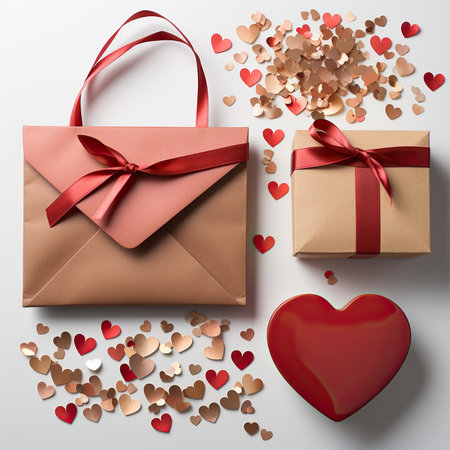 valentine's day, love letter, envelope and red heartの素材