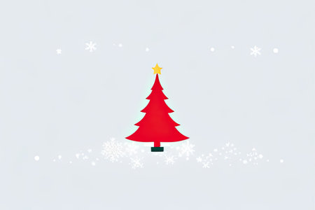Christmas elements in modern minimalist geometric style. Colorful illustration in flat cartoon style. Red Xmas treeの素材
