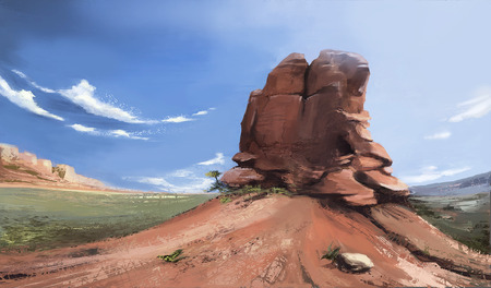 Background drawing. Mountain with a landscape made by rough strokes.の写真素材