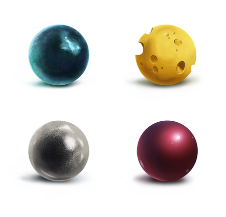 Texture. Balls with a painted texture, four options, isolated on white backgroundの写真素材