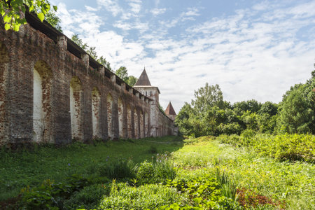 Towers of the eastern wall of the Borisoglebsky Monastery in Borisoglebsky, Yaroslavl Region