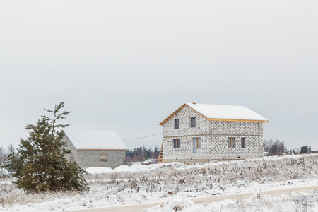Construction of a house made of foam blocksのeditorial素材
