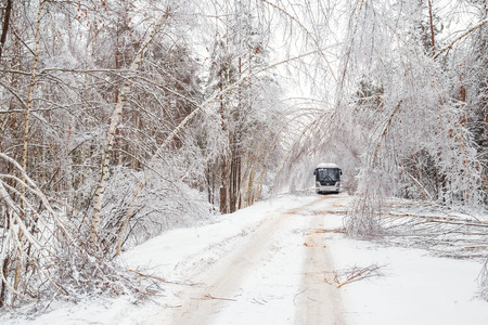 Bus on the avalanche roadのeditorial素材