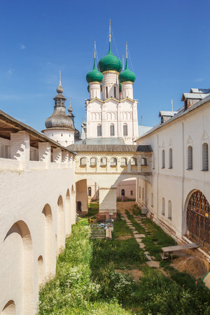 View of the Church of St. John the Theologian from the fortress wall in the Rostov Kremlinのeditorial素材