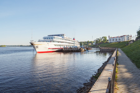 Passenger motor ship on the quay in the city of Uglichの写真素材