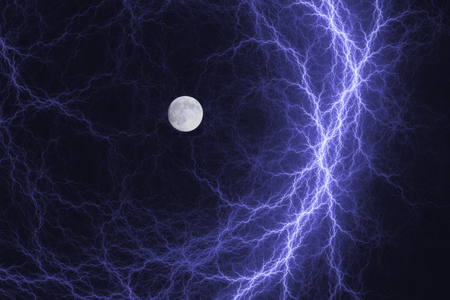 Lightning and the moon, fractalの写真素材