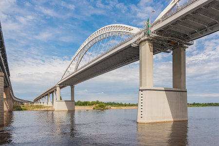 Perspective of an automobile bridge across the Volga, Nizhny Novgorod, Russia