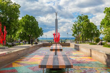 Samara city, Samara region/Russia - may 20 2019: Fountain in honor of the 30th anniversary of the victory in summerのeditorial素材