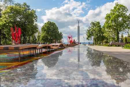 Samara city, Samara region/Russia - may 20 2019: View of the Glory Square and the fountain of the 30th anniversary of the victoryのeditorial素材