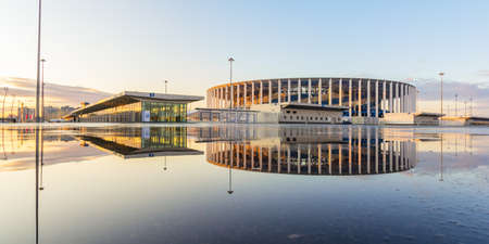 Stadium in Nizhny Novgorod with reflection at sunsetのeditorial素材