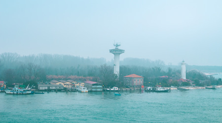 Moody and foggy island near Veniceのeditorial素材