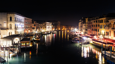 Grand Canal in Venice Italy at nightのeditorial素材