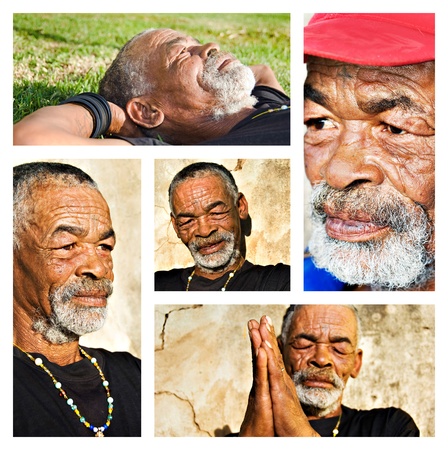 Senior African man - collage with different portraits.の写真素材
