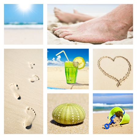 Collage of different summer beach holiday scenesの写真素材