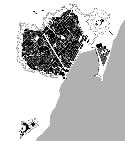 Historical map of the city center of Barcelona, Spainのイラスト素材