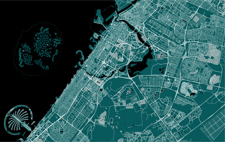 vector map of the city of Dubai, United Arab Emirates (UAE), Dubai-Sharjah-Ajman metropolitan areaのイラスト素材