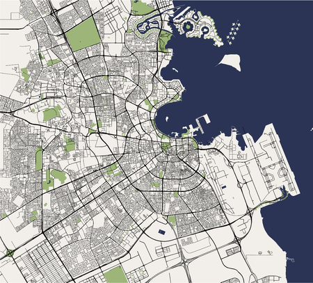 illustration map of the city of Doha, Qatarのイラスト素材