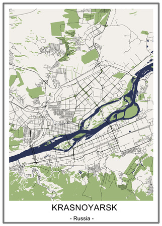 map of the city of Krasnoyarsk, Russiaのイラスト素材