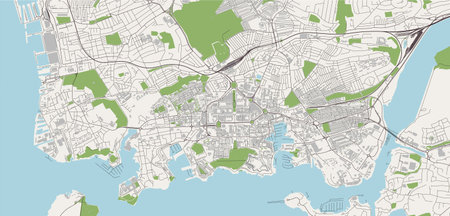 vector map of the city of Plymouth, Devon, South West England, England, UK