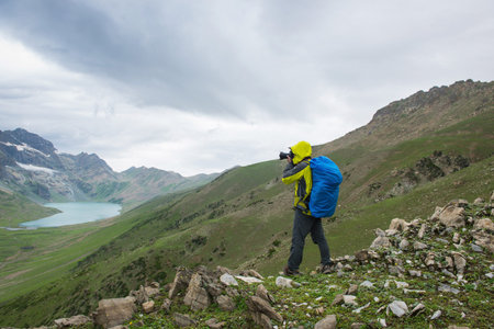 Gangabal Lake and Nundkol Lake at the base of Mount Harmukh as seen from the summit.These are the...