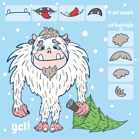 vector illustration of a yeti with a tree in his hand , seth mouth, seth hairstylesのイラスト素材