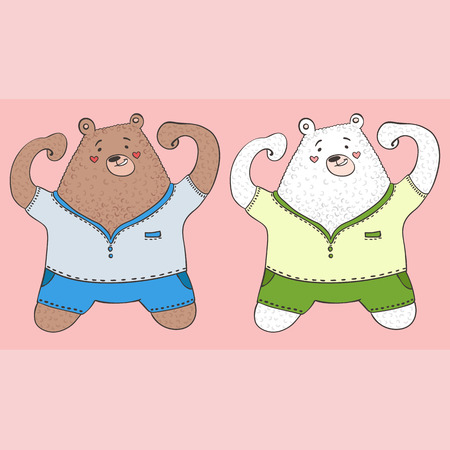 vector illustration of a northern and a brown bear in tracksuitsのイラスト素材