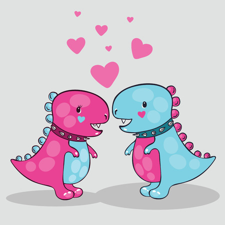 vector illustration of two lovers dinosaurs on a light backgroundのイラスト素材