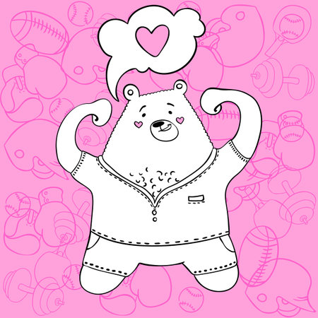 vector illustration of a strong bear athlete on a pink backgroundのイラスト素材