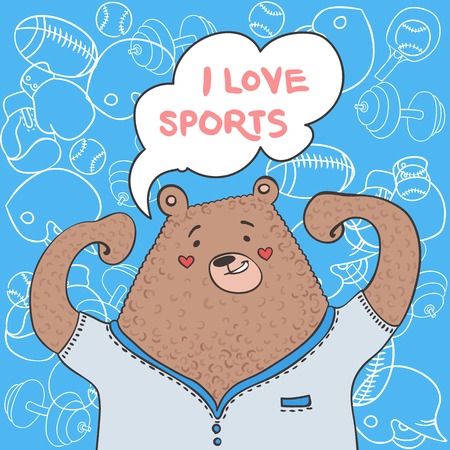 vector illustration of a strong bear athlete on a blue backgroundのイラスト素材