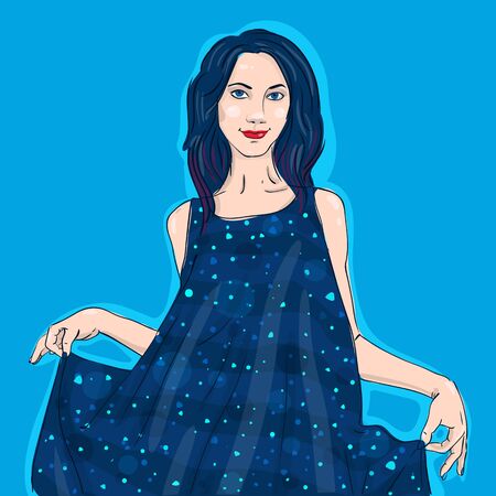 space vector illustration girl in a dress on a blue backgroundのイラスト素材