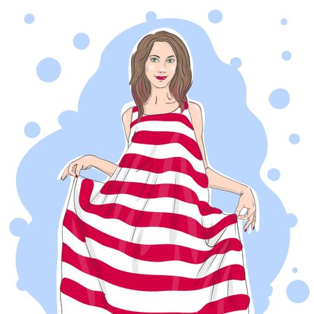 Vector illustration of fashionable girl in a striped dressのイラスト素材
