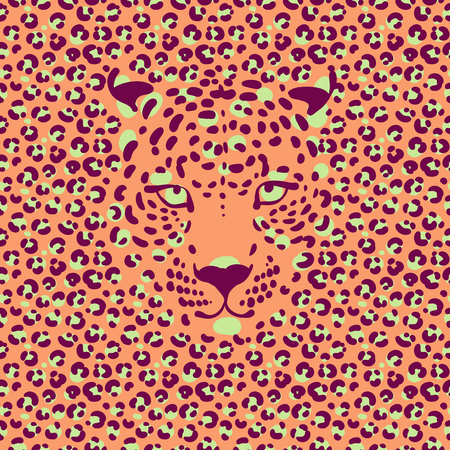seamless wallpaper with a leopard print and a silhouette of the muzzle of leopard,のイラスト素材