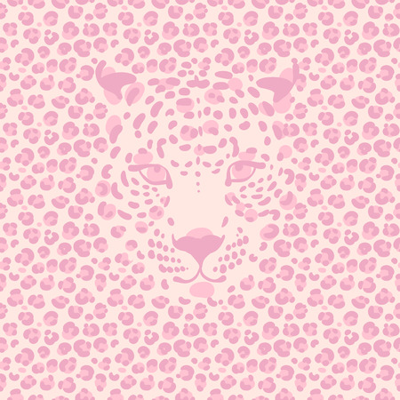 seamless wallpaper with a leopard print and a silhouette of the muzzle of leopard,のイラスト素材