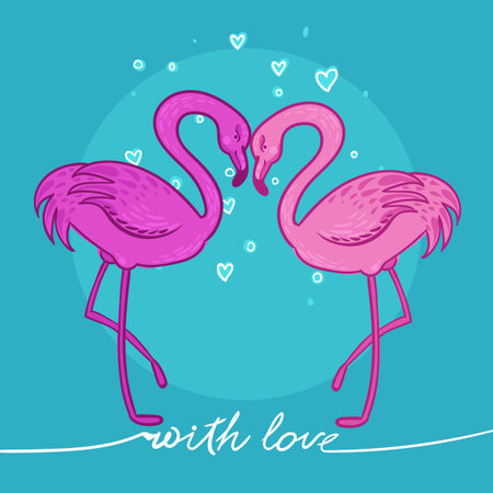 illustration, postcard of two lovers flamingosのイラスト素材