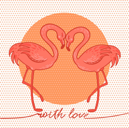 illustration, postcard of two lovers flamingosのイラスト素材