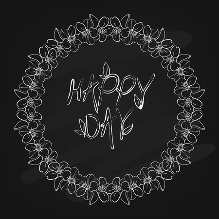 vector round frame of flowers with space for your text on the chalk Boardのイラスト素材
