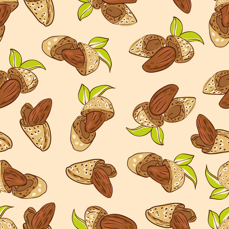 vector seamless Wallpaper with almond nuts in different formsのイラスト素材