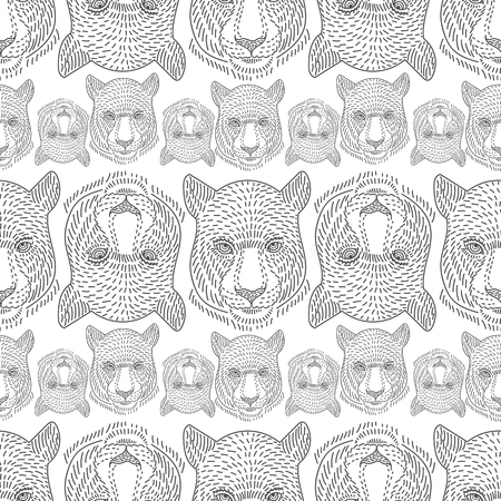 vector pattern, seamless wallpaper with the image of the muzzle of a wild catのイラスト素材