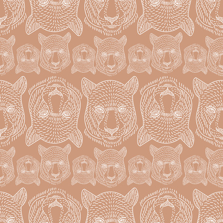 vector pattern, seamless wallpaper with the image of the muzzle of a wild catのイラスト素材