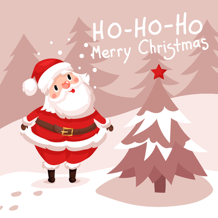 Santa drops gifts. Christmas greeting card background posterのイラスト素材