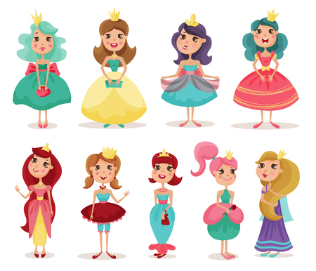 collection of beautiful princesses in elegant dressesの写真素材