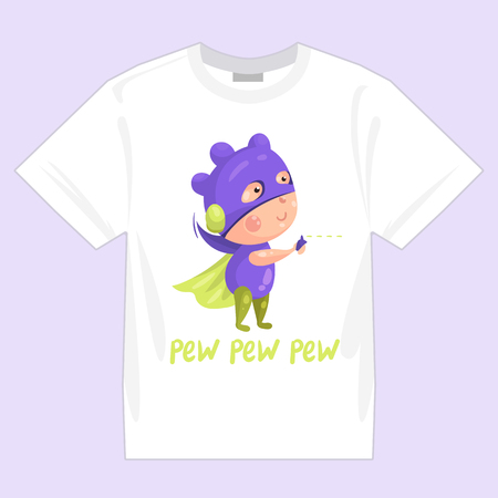 The picture with the kids superheroes for printing on clothing, t-shirt, isolated mock up on white t-shirt.のイラスト素材